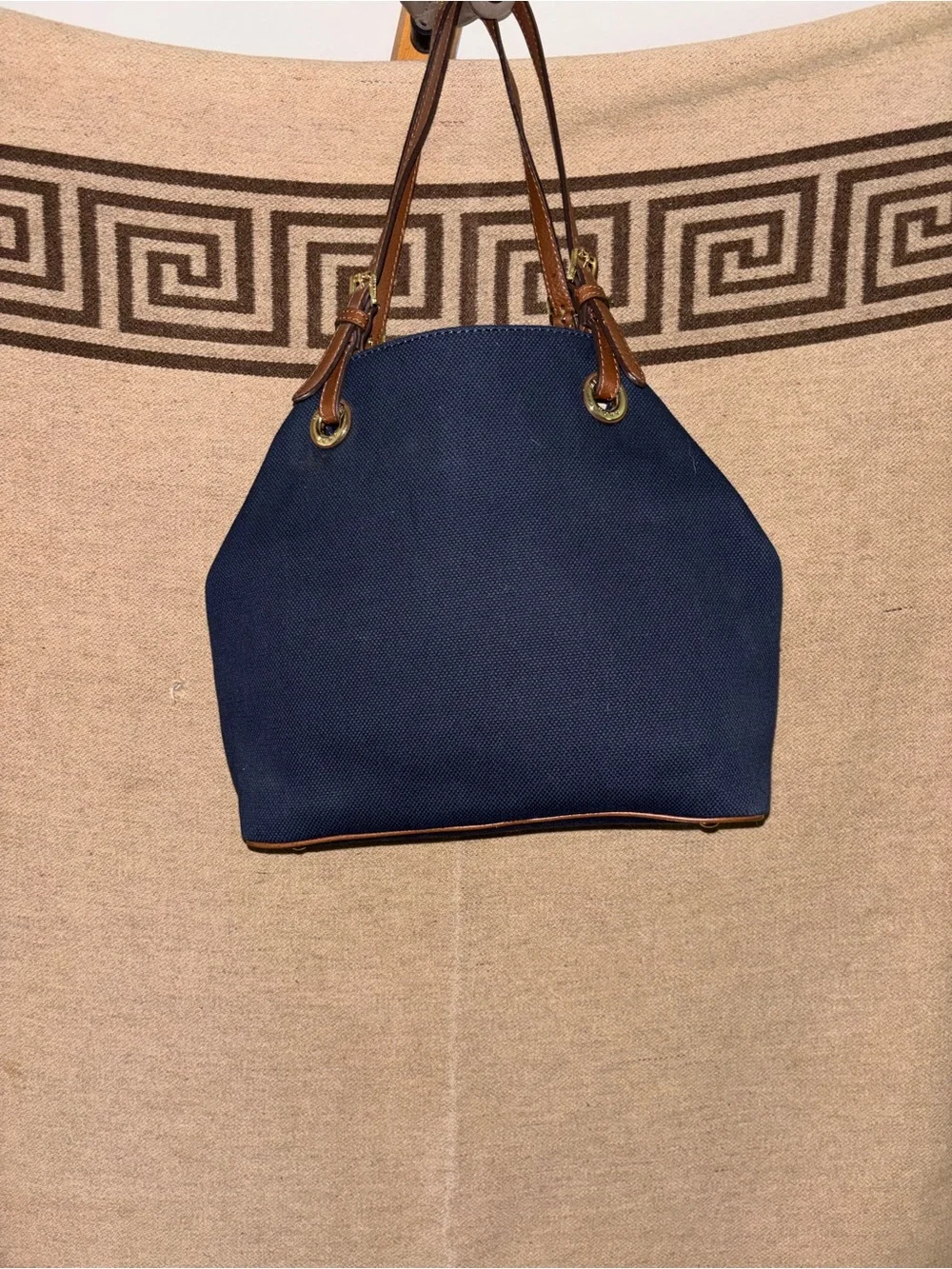 Michael Kors Navy Shoulder Tote with Brown Leather Straps